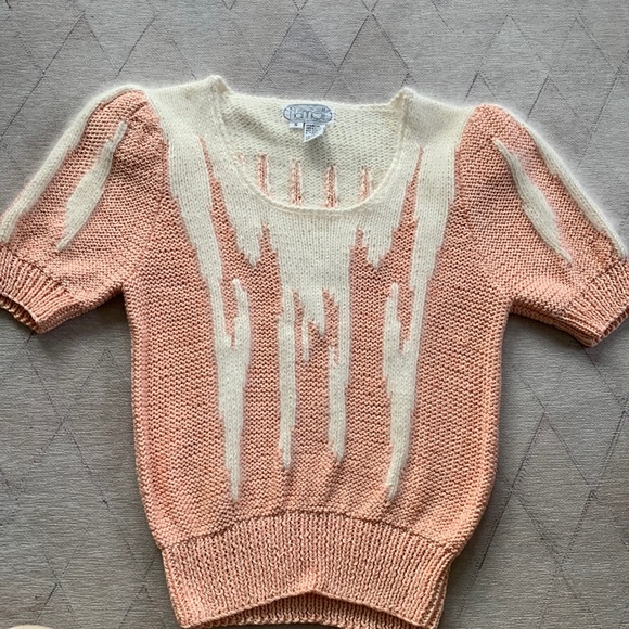 Nannell Sweaters - Vintage Nannell Wool & Angora Rabbit Hair Knitted Sweater Shirt Art Deco Print